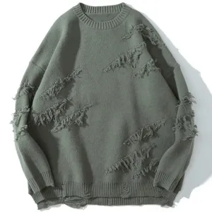 Aidase Vintage Sweater Hip Hop Harajuku Men Clothing Streetwear Pullovers Oversized Sweater Ripped Pure Color Hole Wool Knitwear Tops