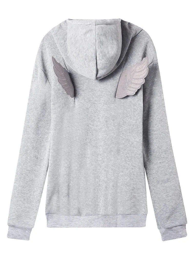 Wings Hooded Pure Color Sweatshirt Coats